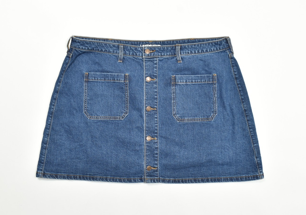 Lands' End Women Size 22W Blue Denim Button Front Patch Pocket Stretch Skirt NWT
